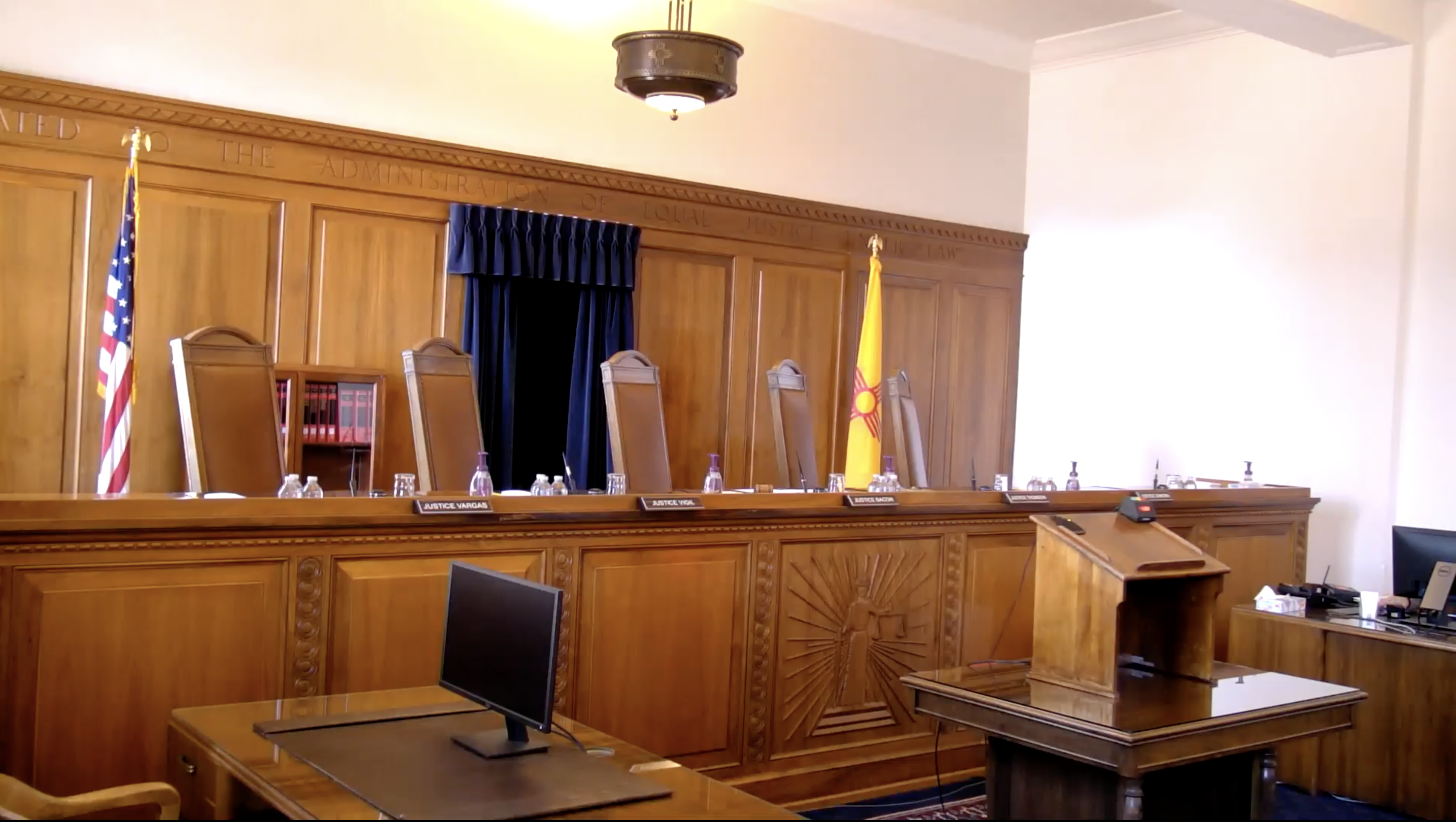 The empty New Mexico Supreme Court bench in Santa Fe.