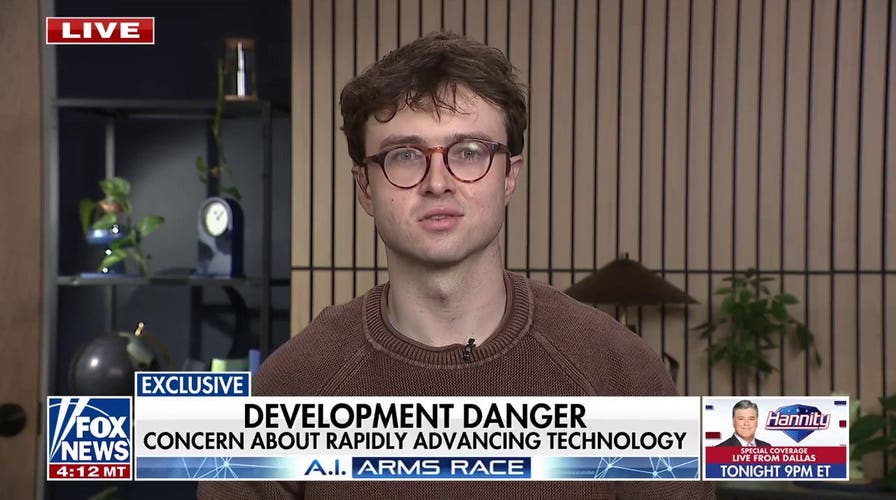 Jacob Coxon appearing on Fox News beneath the headline Development Danger.