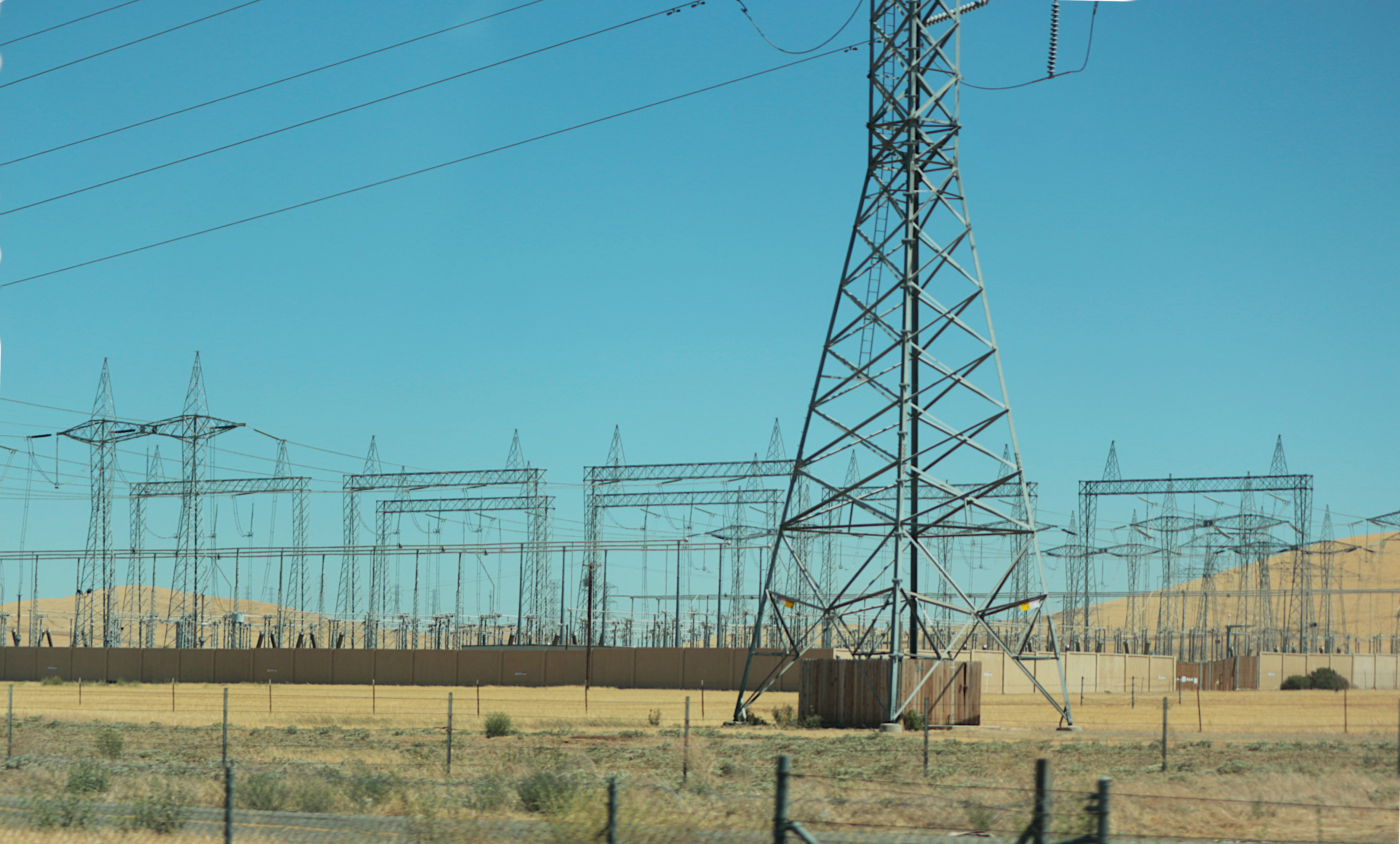 Electrical equipment at Los Banos substation in California.